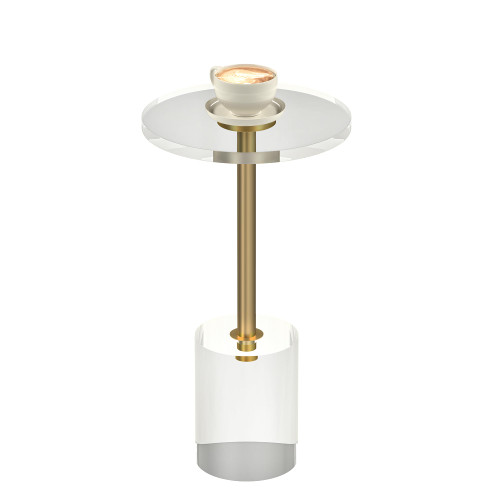 Clear Acrylic End Table, Modern Minimalist Round Side Table with Solid Base for Living Room, Bedroom, and Office, 12x12 inch, Easy Assembly, Transparent Design, Brushed Brass Metal Accent