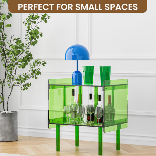 Acrylic Side End Table Record Player Stand with Vinyl Storage – Modern Turntable Table with Record Holder, Clear Side Table for Living Room, Bedroom, Small Spaces – Green, 18.7" x 14.6" x 26.1"