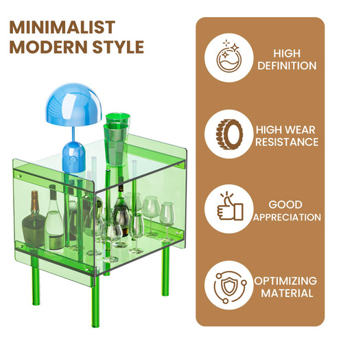 Acrylic Side End Table Record Player Stand with Vinyl Storage – Modern Turntable Table with Record Holder, Clear Side Table for Living Room, Bedroom, Small Spaces – Green, 18.7" x 14.6" x 26.1"