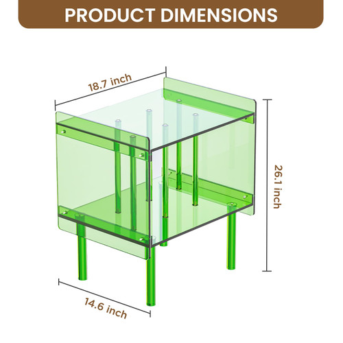 Acrylic Side End Table Record Player Stand with Vinyl Storage – Modern Turntable Table with Record Holder, Clear Side Table for Living Room, Bedroom, Small Spaces – Green, 18.7" x 14.6" x 26.1"