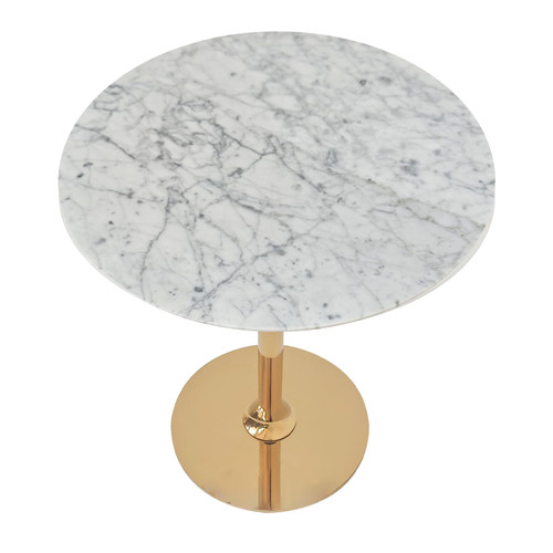 Round Marble Coffee Table with Sleek Metal Frame, Modern Nordic Side Table with, Elegant Nightstand for Living Room, Bedroom, Entryway, and Office - Durable, Easy to Clean