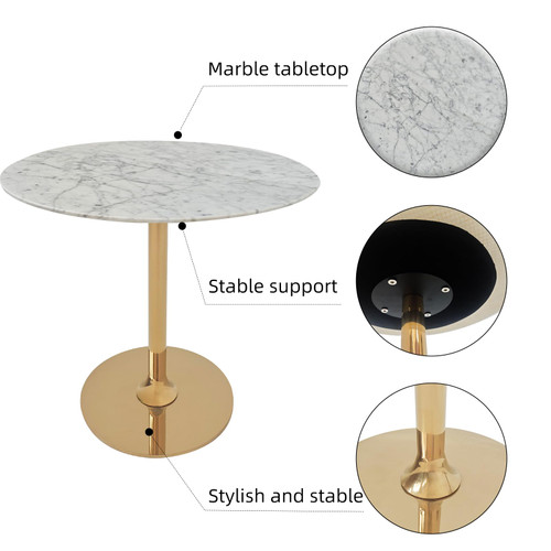 Round Marble Coffee Table with Sleek Metal Frame, Modern Nordic Side Table with, Elegant Nightstand for Living Room, Bedroom, Entryway, and Office - Durable, Easy to Clean