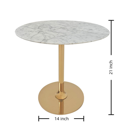 Round Marble Coffee Table with Sleek Metal Frame, Modern Nordic Side Table with, Elegant Nightstand for Living Room, Bedroom, Entryway, and Office - Durable, Easy to Clean