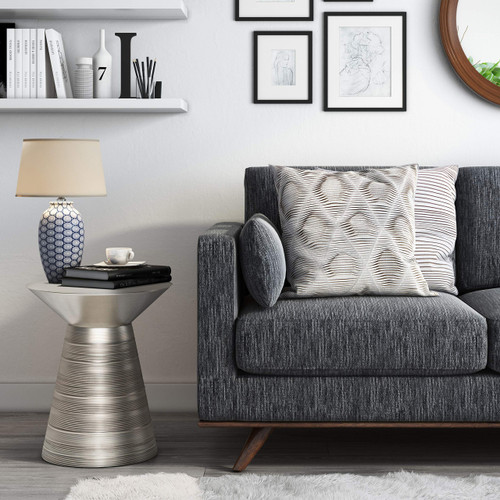 18 Inch Wide Metal Accent Side Table in Antique Silver, Fully Assembled, For the Living Room and Bedroom