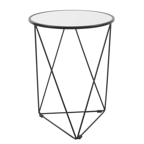Metal Accent Table Triangle Base Round Mirror Top, Black, 18D x 18W x 24H
