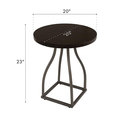 Lindsay Round Accent Table with Metal Base - Umber Brown