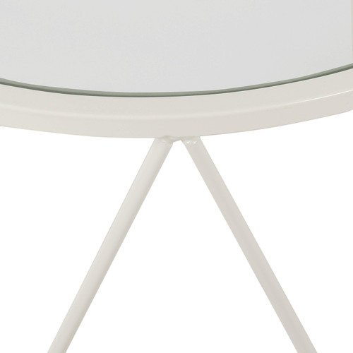 Metal Accent Table Triangle Base Round Mirror Top, White 18.24D x 24W x 18H in