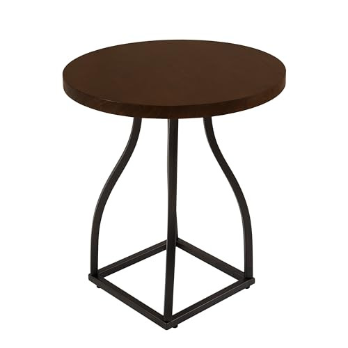 Lindsay Round Accent Table with Metal Base - Brown
