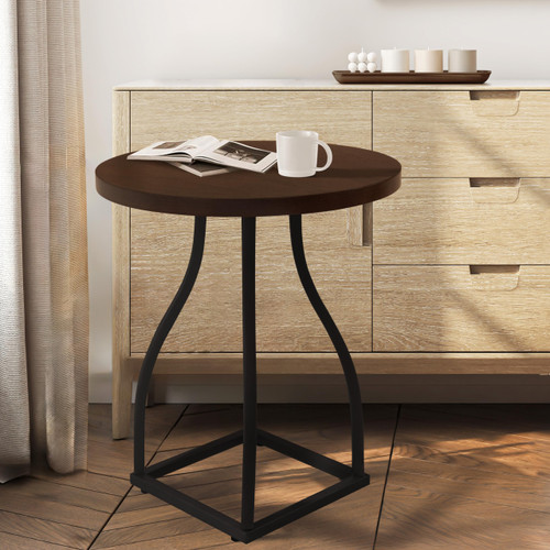 Lindsay Round Accent Table with Metal Base - Brown