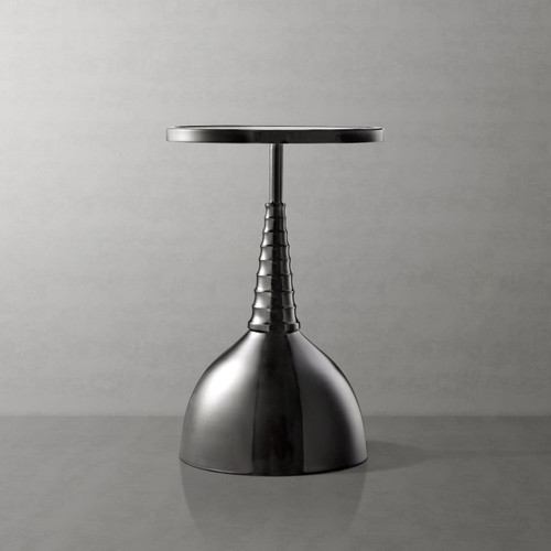 Modern 24" Tall Round End Table with Decorated Tabletop and Iron Metal Base, Accent Furniture, Elegant Pedestal Stand for Living Room, Home Office, Black with Floral Print