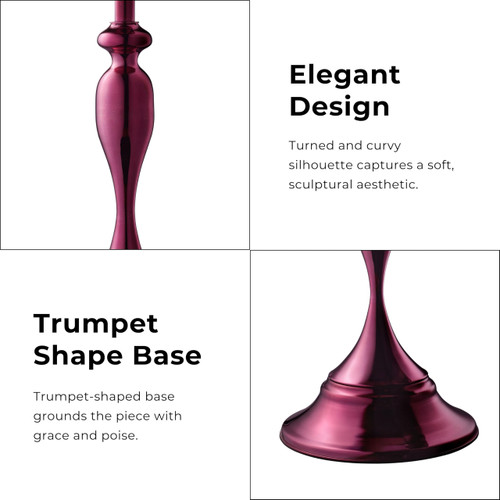 Modern 24" Tall Round End Table with Decorated Tabletop and Iron Metal Base, Accent Furniture, Elegant Pedestal Stand for Living Room, Home Office, Chrome Purple