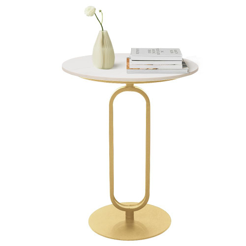 Side Table with Marble Top Metal Pub Bar Round Table Modern Sofa Side End Table Coffee Tray Side Desk for Couch Living Room Bedroom Gold