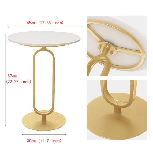 Side Table with Marble Top Metal Pub Bar Round Table Modern Sofa Side End Table Coffee Tray Side Desk for Couch Living Room Bedroom Gold