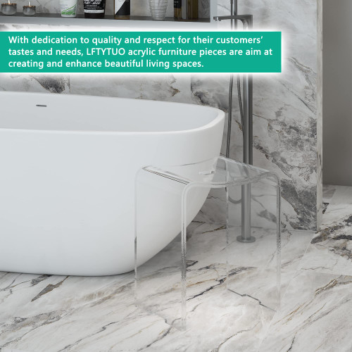 Acrylic Anti-Skip Shower Bench, Clear Shower Stool for Inside Shower, Modern Shower Chair with Curved Seat & Water Leaking Hole 300LBS Weight Capacity
