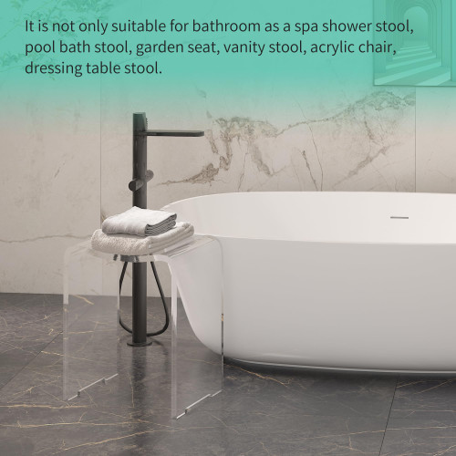 Acrylic Anti-Skip Shower Bench, Clear Shower Stool for Inside Shower, Modern Shower Chair with Curved Seat & Water Leaking Hole 300LBS Weight Capacity