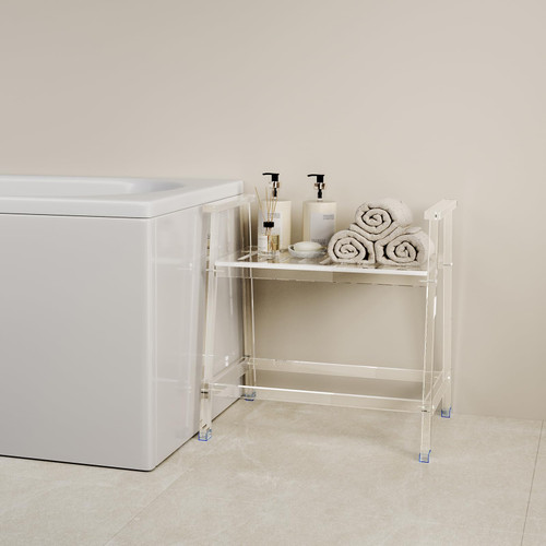 Acrylic Shower Chair with Arms - 23.62" Clear Shower Bench with Handle for Inside Shower Heavy Duty Shower Stool for Seniors Elderly Non-Slip Waterproof Indoor and Outdoor