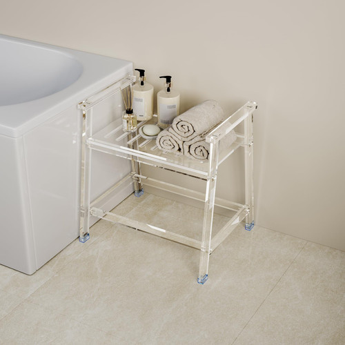 Acrylic Shower Chair with Arms - 23.62" Clear Shower Bench with Handle for Inside Shower Heavy Duty Shower Stool for Seniors Elderly Non-Slip Waterproof Indoor and Outdoor