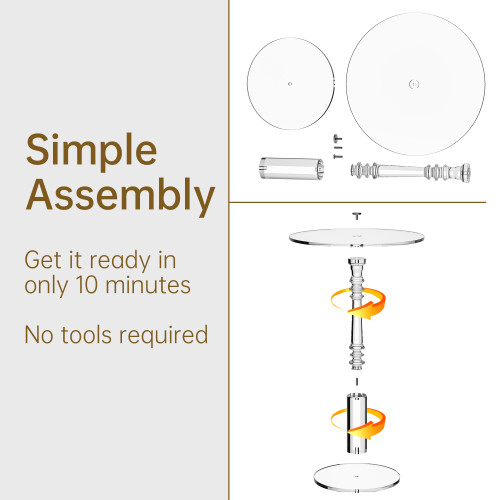 Modern Acrylic Side Table, Round Clear End Table for Living Room,Bedroom Lobby and Office Easy Assembly (Clear, Large)
