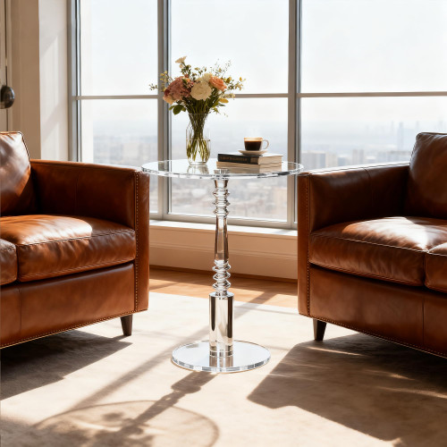 Modern Acrylic Side Table, Round Clear End Table for Living Room,Bedroom Lobby and Office Easy Assembly (Clear, Large)