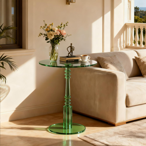 Modern Acrylic Side Table, Round Clear End Table for Living Room,Bedroom Lobby and Office Easy Assembly (Green, Large)