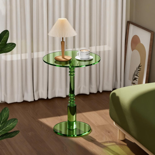 Modern Acrylic Side Table, Round Clear End Table for Living Room,Bedroom Lobby and Office Easy Assembly (Green, Large)