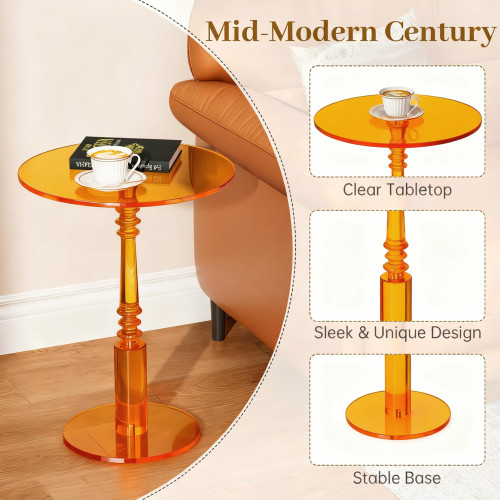 Modern Acrylic Side Table, Round Clear End Table for Living Room,Bedroom Lobby and Office Easy Assembly (Orange, Large)