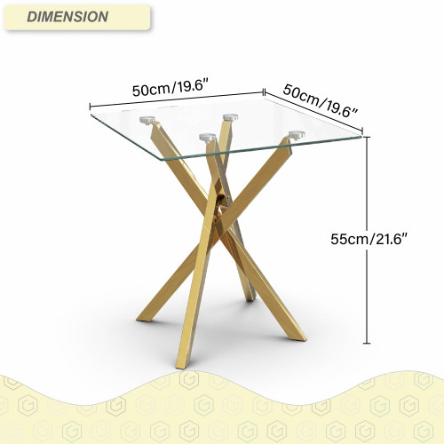 Small Side Table with Chromed Legs, Tempered Glass Square Modern End Table Sofa Table for Living Room Home Office (1, Gold, 20"×20"×22")