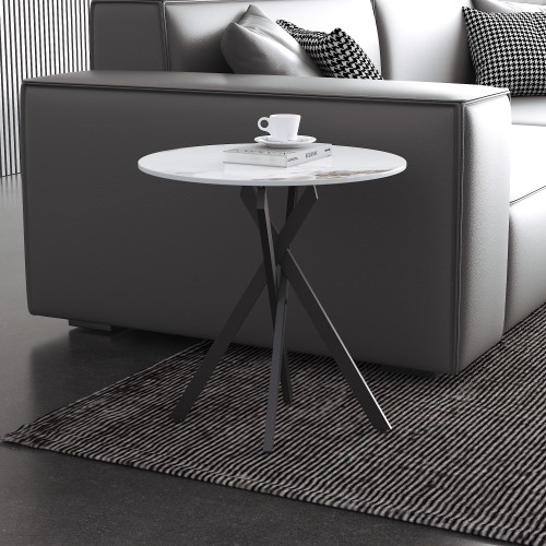 Small Round Marble Side Coffee Table Set of 2 with Metal Legs, Sintered Stone White Modern End Table for Living Room Sofa Home Bed Office (2 Pieces, 20"×20"×18")