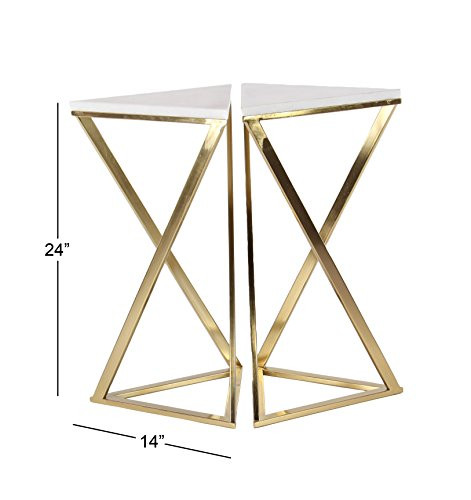 Metal Side End Accent Table End Table with Marble Top, Set of 2 Side Table 14"W, 24"H, Gold