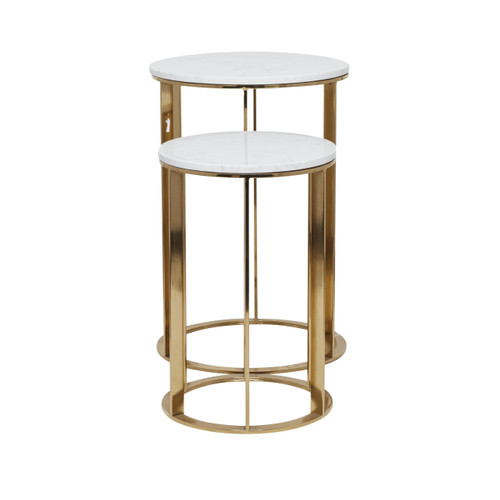 Metal Side End Accent Table End Table with Marble Top, Set of 2 Side Table 24", 20"H, Gold
