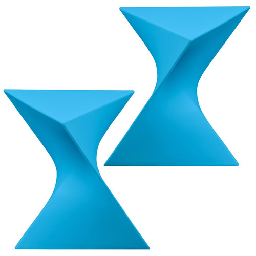 15.75" Triangular Side Table, Stackable Plastic Accent End Table for Indoor & Outdoor Use, Weather-Resistant Modern Patio & Living Room Table, Set of 2, Blue