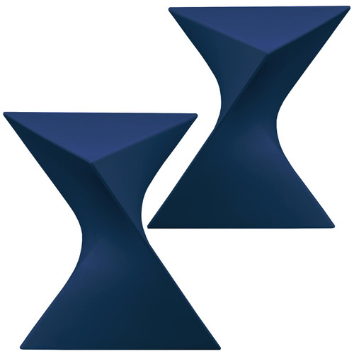 15.75" Triangular Side Table, Stackable Plastic Accent End Table for Indoor & Outdoor Use, Weather-Resistant Modern Patio & Living Room Table, Set of 2, Navy Blue