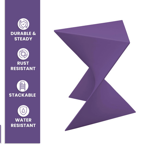 15.75" Triangular Side Table, Stackable Plastic Accent End Table for Indoor & Outdoor Use, Weather-Resistant Modern Patio & Living Room Table, Set of 2, Purple