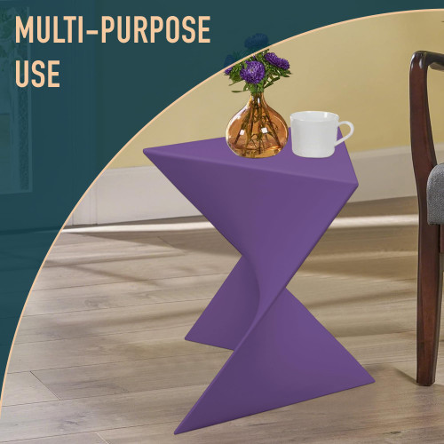15.75" Triangular Side Table, Stackable Plastic Accent End Table for Indoor & Outdoor Use, Weather-Resistant Modern Patio & Living Room Table, Set of 2, Purple