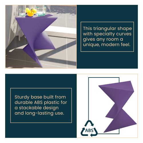 15.75" Triangular Side Table, Stackable Plastic Accent End Table for Indoor & Outdoor Use, Weather-Resistant Modern Patio & Living Room Table, Set of 2, Purple