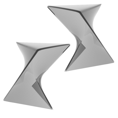 15.75" Triangular Side Table, Stackable Plastic Accent End Table for Indoor & Outdoor Use, Weather-Resistant Modern Patio & Living Room Table, Set of 2, Smoke