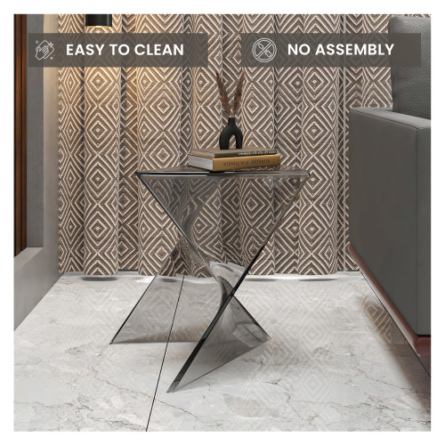 15.75" Triangular Side Table, Stackable Plastic Accent End Table for Indoor & Outdoor Use, Weather-Resistant Modern Patio & Living Room Table, Set of 2, Smoke