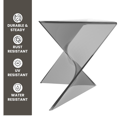 15.75" Triangular Side Table, Stackable Plastic Accent End Table for Indoor & Outdoor Use, Weather-Resistant Modern Patio & Living Room Table, Set of 2, Smoke