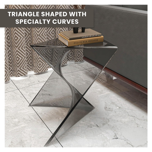 15.75" Triangular Side Table, Stackable Plastic Accent End Table for Indoor & Outdoor Use, Weather-Resistant Modern Patio & Living Room Table, Set of 2, Smoke