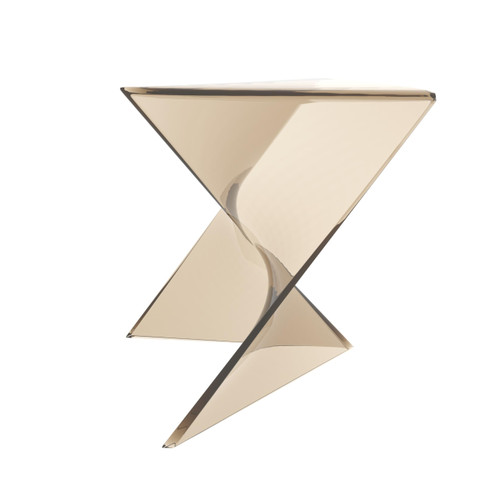 15.75" Triangular Side Table, Stackable Plastic Accent End Table for Indoor & Outdoor Use, Weather-Resistant Modern Patio & Living Room Table, Set of 2, Amber (Transparent)