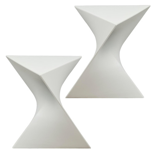 15.75" Triangular Side Table, Stackable Plastic Accent End Table for Indoor & Outdoor Use, Weather-Resistant Modern Patio & Living Room Table, Set of 2, White