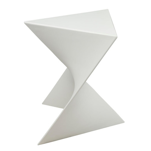 15.75" Triangular Side Table, Stackable Plastic Accent End Table for Indoor & Outdoor Use, Weather-Resistant Modern Patio & Living Room Table, Set of 2, White