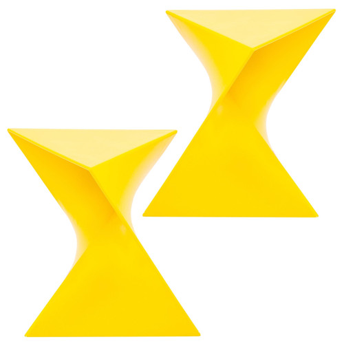 15.75" Triangular Side Table, Stackable Plastic Accent End Table for Indoor & Outdoor Use, Weather-Resistant Modern Patio & Living Room Table, Set of 2, Yellow