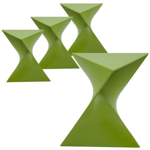 15.75" Triangular Side Table, Stackable Plastic Accent End Table for Indoor & Outdoor Use, Weather-Resistant Modern Patio & Living Room Table, Set of 4, Green