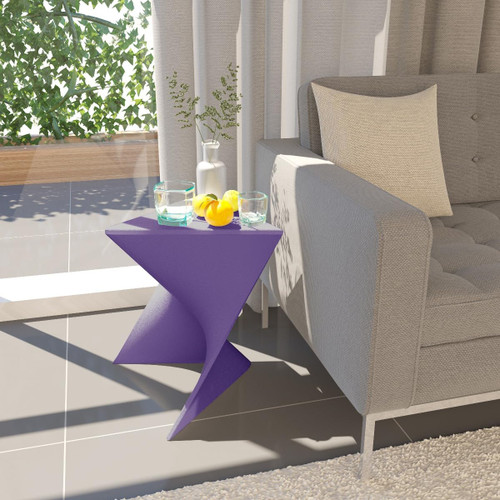 15.75" Triangular Side Table, Stackable Plastic Accent End Table for Indoor & Outdoor Use, Weather-Resistant Modern Patio & Living Room Table, Set of 4, Purple