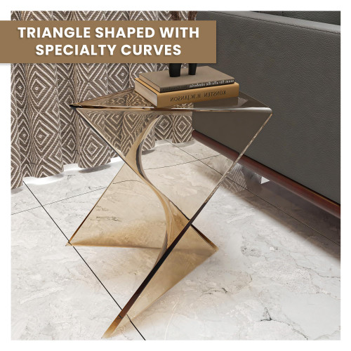 15.75" Triangular Side Table, Stackable Plastic Accent End Table for Indoor & Outdoor Use, Weather-Resistant Modern Patio & Living Room Table, Set of 4, Amber (Transparent)