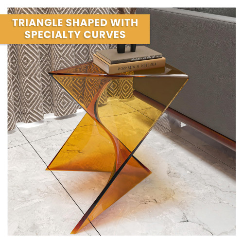 15.75" Triangular Side Table, Stackable Plastic Accent End Table for Indoor & Outdoor Use, Weather-Resistant Modern Patio & Living Room Table, Set of 4, Tea (Transparent)