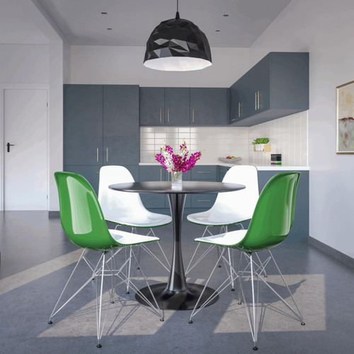 Cresco Acrylic Dining, Modern Chrome Eiffel Base and Curved Back Design, Ergonomic and Lightweight Accent Side Chair for Mid-Century Home, Kitchen, and Café (White Green, Set of 4)