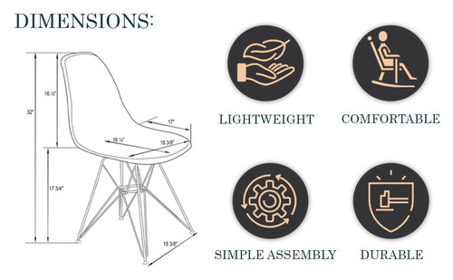 Cresco Acrylic Dining, Modern Chrome Eiffel Base and Curved Back Design, Ergonomic and Lightweight Accent Side Chair for Mid-Century Home, Kitchen, and Café (Transparent Black, Singles)