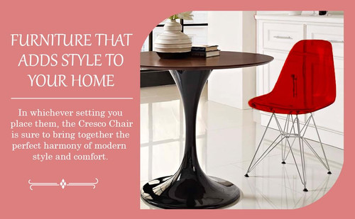 Cresco Acrylic Dining, Modern Chrome Eiffel Base and Curved Back Design, Ergonomic and Lightweight Accent Side Chair for Mid-Century Home, Kitchen, and Café (Transparent Red, Singles)